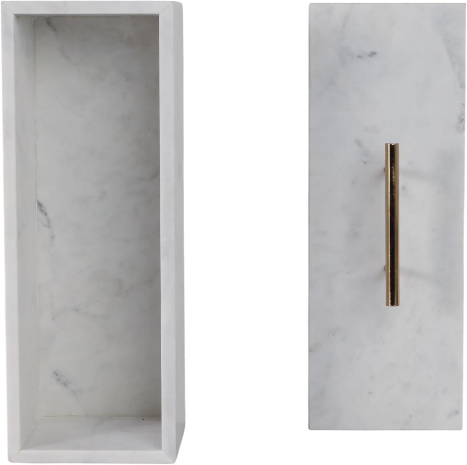 Decorative Rectangular Marble Boxes with Metal Handle for House Decor - Elegant Jewelry, Keepsake, and Storage Box - Perfect Home Organizer Box for Coffee Table or Office Desk - 8", White & Gold