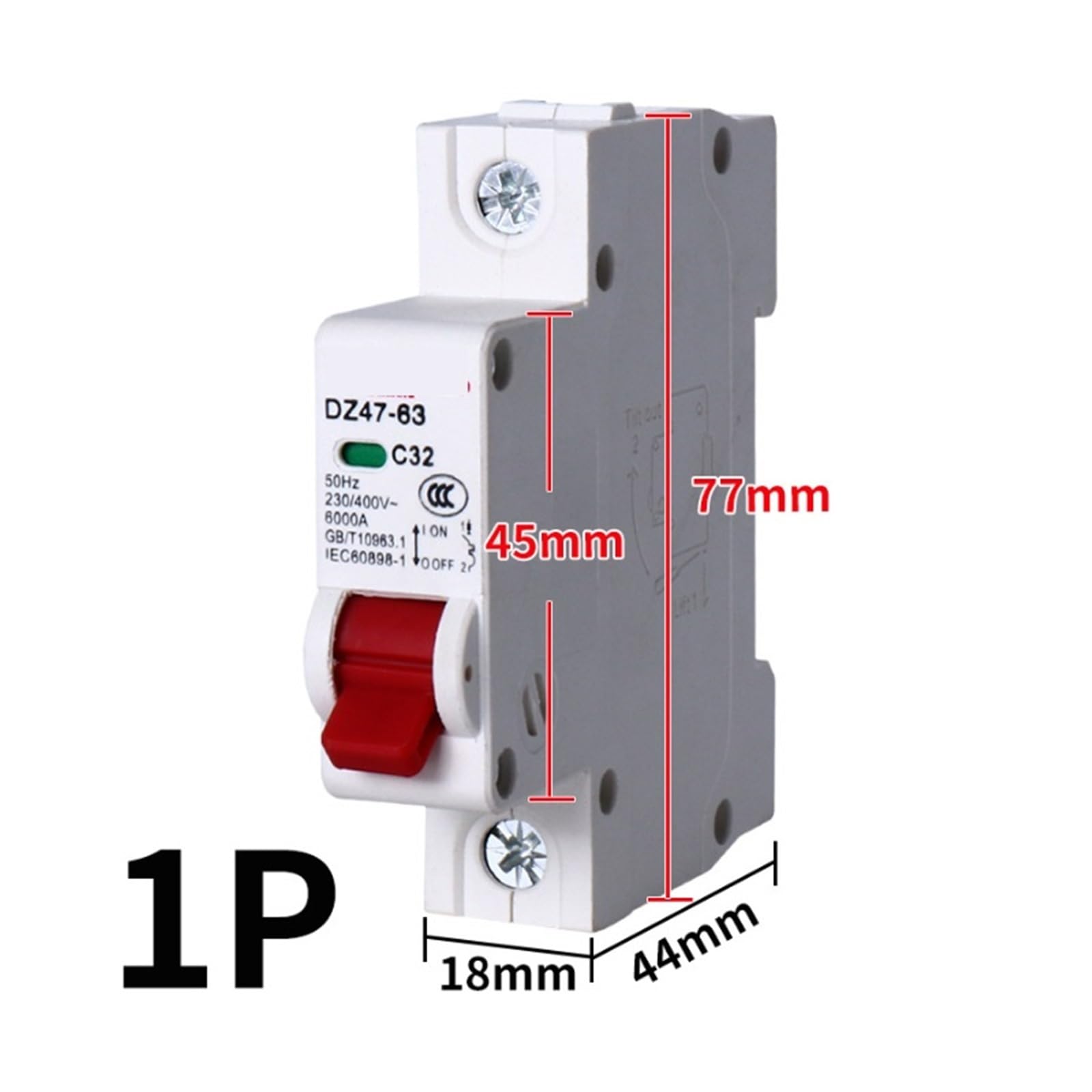1/2/3/4P MCB DZ47-63 C Typ 400V mini wyłącznik 6A 10A 16A 20A 25A 32A 40A 63A montaż 35mm szyna DIN przeciążenie 1 szt. (4P, 16a)