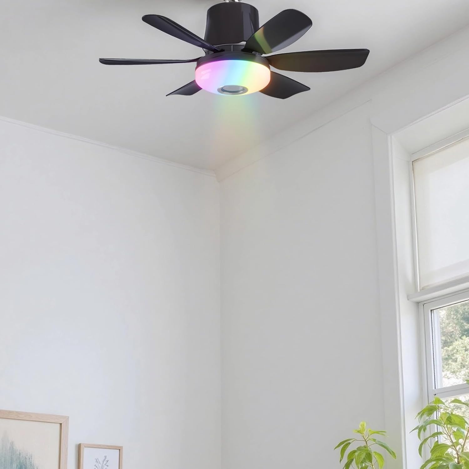 Led Smart Socket Fan Light, 18.5 in / 47 Cm, E26 Screw-in, Rgbw 3-Color Changing, Dimmable, Remote and Wall Control, Timer Function for Bedroom Areas