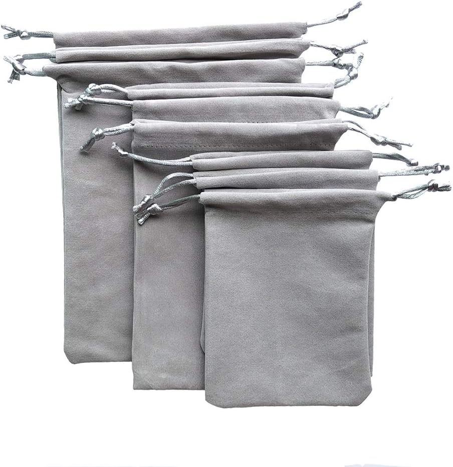 Velvet Drawstring Pouch Jewelry Bag (Gray)