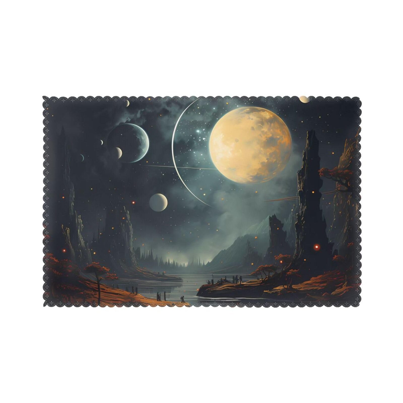 Moon Stars and Planets Placemats set of 6, insulated, washable, suitable for kitchen, dining room, parties, etc.