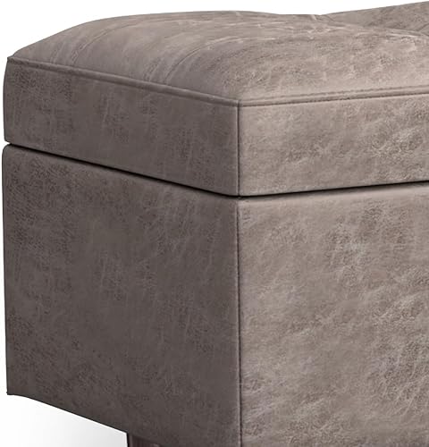 Miniatura 40 de SIMPLIHOME Shay - Otomana rectangular moderna de mediados de siglo de 48 pulgadas de ancho en piel sintética vegana envejecida, color marrón, Sillín