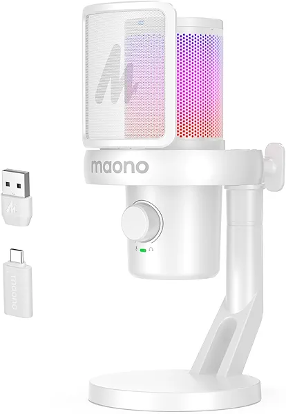 MAONO Wireless Microphone for PC,Gaming Streaming USB Mic with Software AI Voice Change,3-Level Noise Cancellation,Custom EQ,Gain Control for Computer Podcast Recording (DM40 AI Mic, DM40-Wh