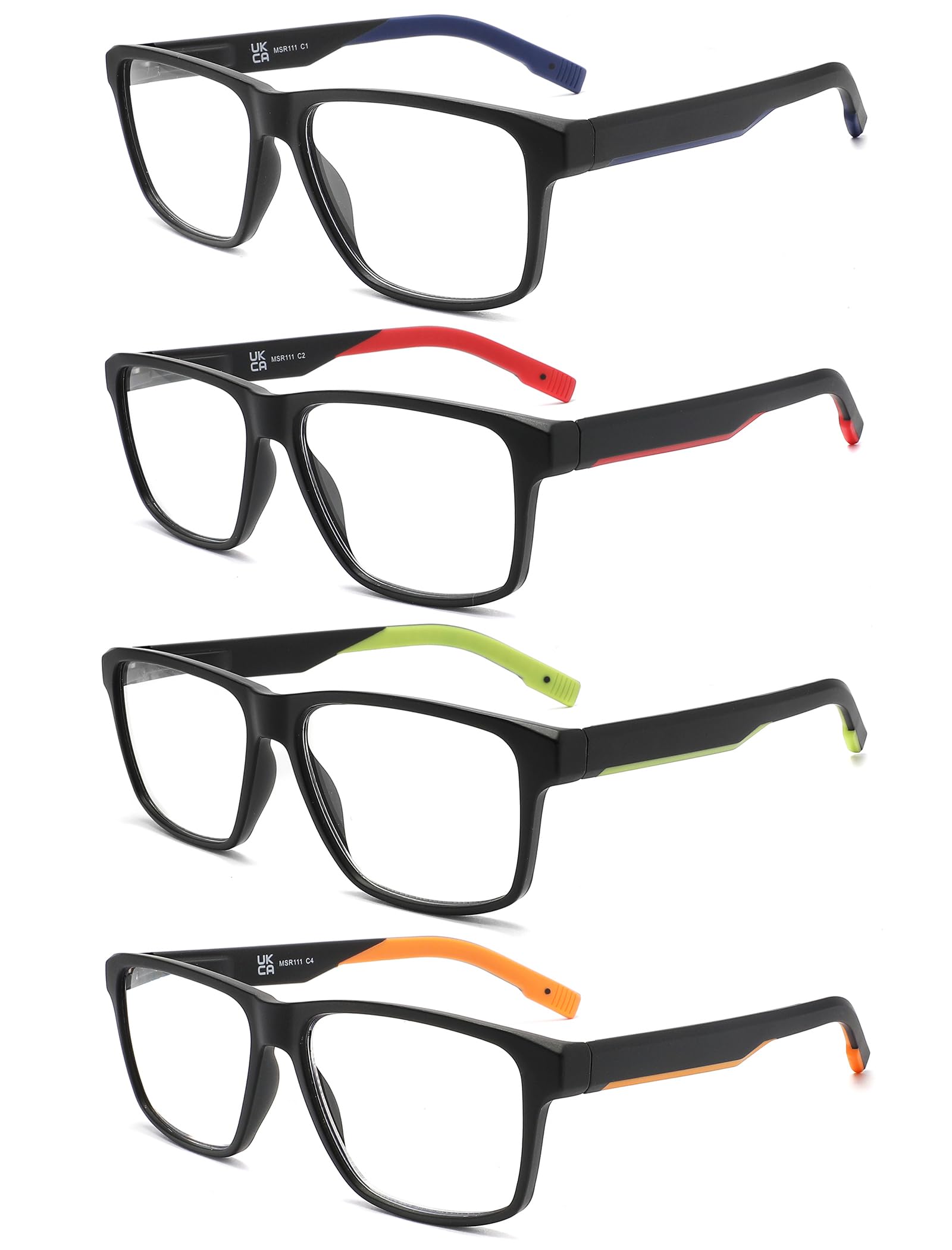 MODFANS Un Pack de 4 Gafas de Lectura Hombre Anti Luz Azul,Varillas de Goma,Lente Clara,Vision Clara,Ligeras Comodas,Colores Mezclados