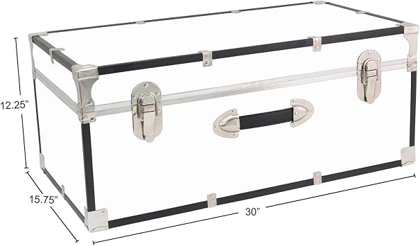 Seward Trunk Basic 30 Trunk - White Storage Chest with Latches & Handle