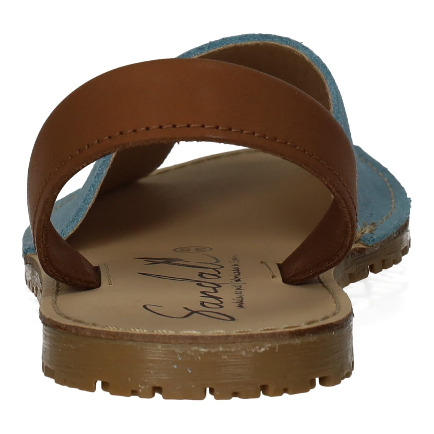 SANDALI M-969 Menorquinas Azul Cielo de Piel para Mujer, Hechas en España, Modelo clásico con Cinta Trasera Que sujeta el pie, Hechas en España Mujer