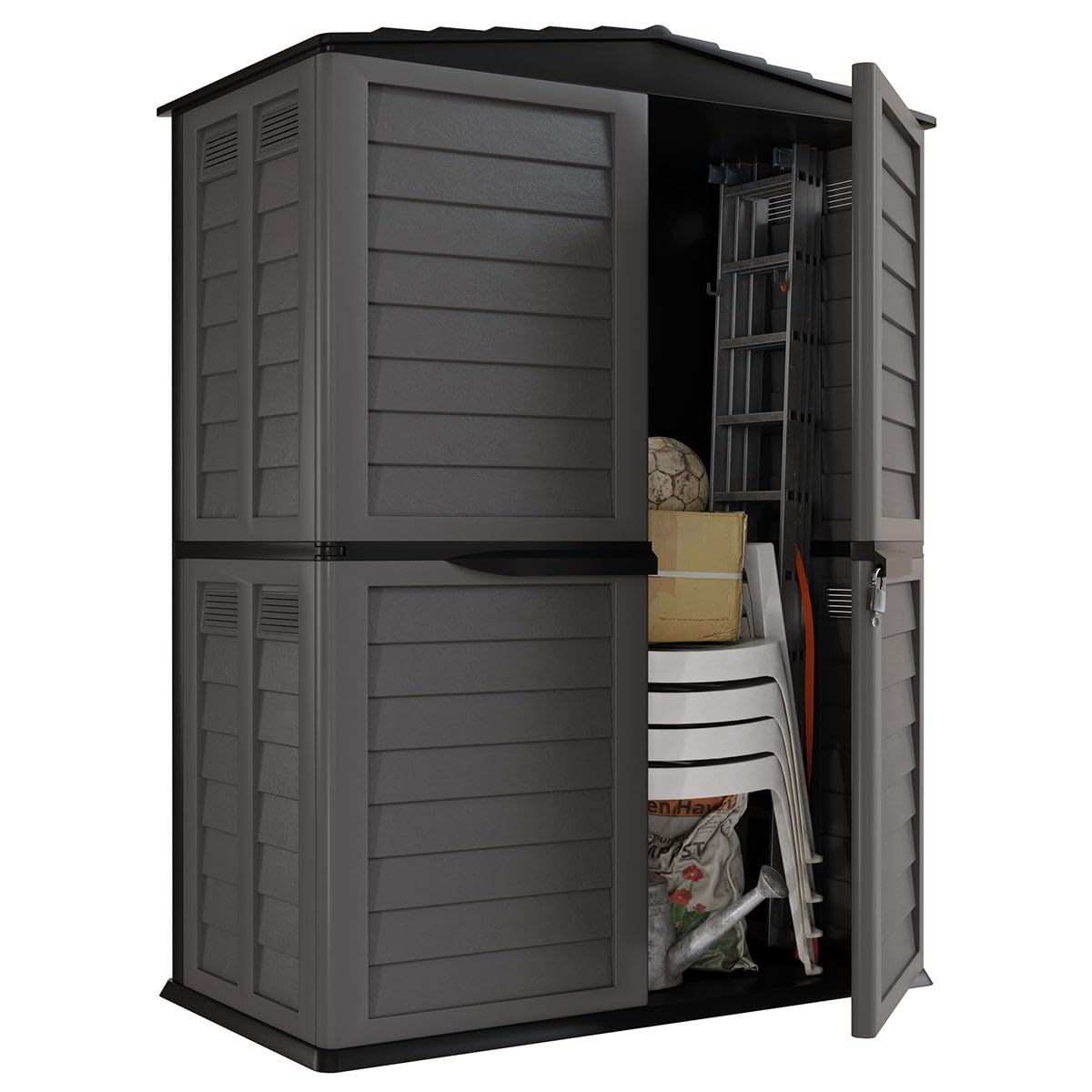Art Plast – Caseta de jardín exterior, 151 x 83 x 200 cm, color gris antracita, funda de almacenamiento de polipropileno duradero, antiUV, doble puerta y suelo integrado para herramientas y muebles de