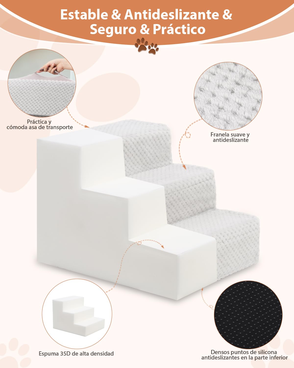 KSIIA Escalera para Perros pequeños de 33 cm, Funda Lavable, rampa Antideslizante para Cama y sofá, Gris