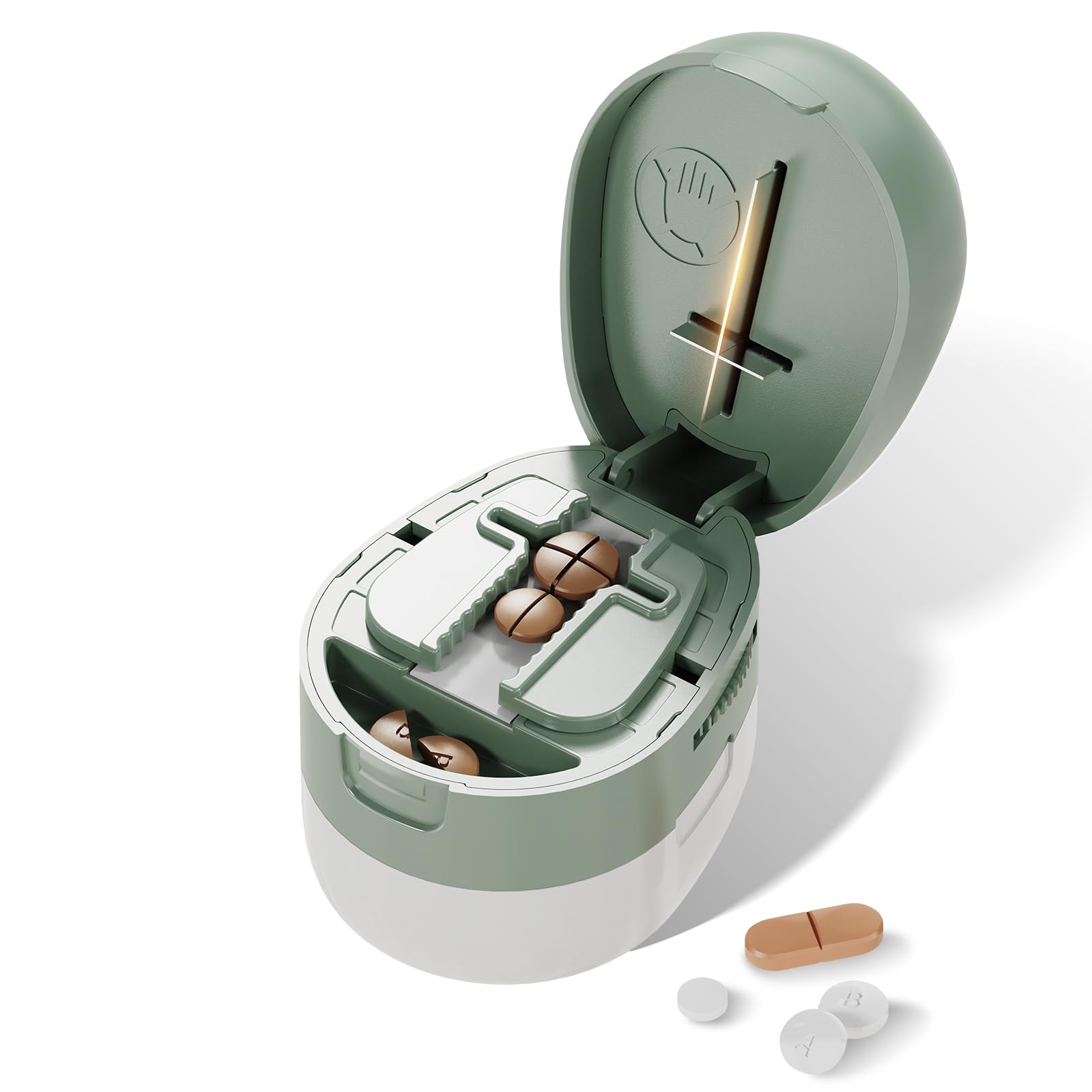 ピルカッター 2分割 4分割 (緑) ピルケース機能付き 錠剤カッター コンパクト薬カッ 軽量 携帯便利 おしゃれ 高耐久ABS素材