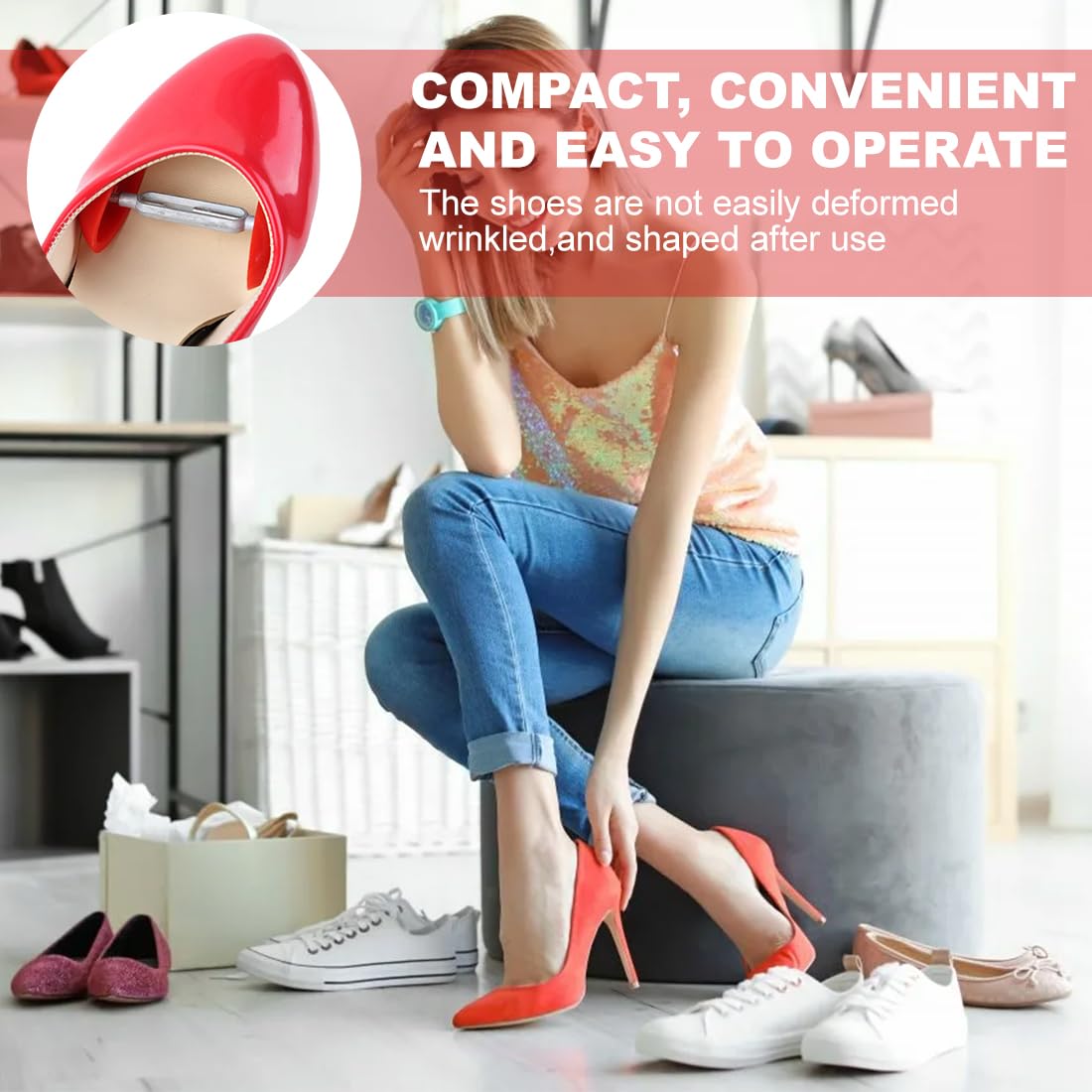 Hormas para zapatos, 1 par de hormas para zapatos de mujer de plástico universales ensanchadas o elásticas unisex aptas para zapatos de cuero botas y tacones altos (rojo)