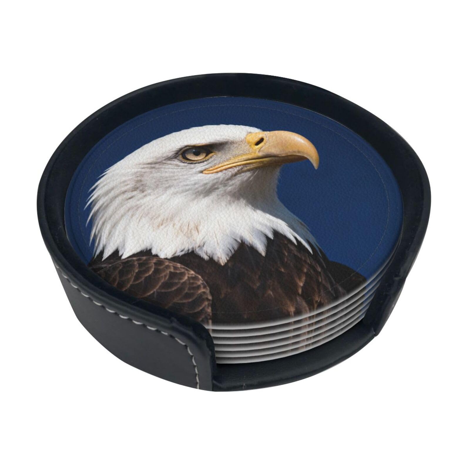 Bald eagle Leather Coasters-Set of 6 with Storage Holder