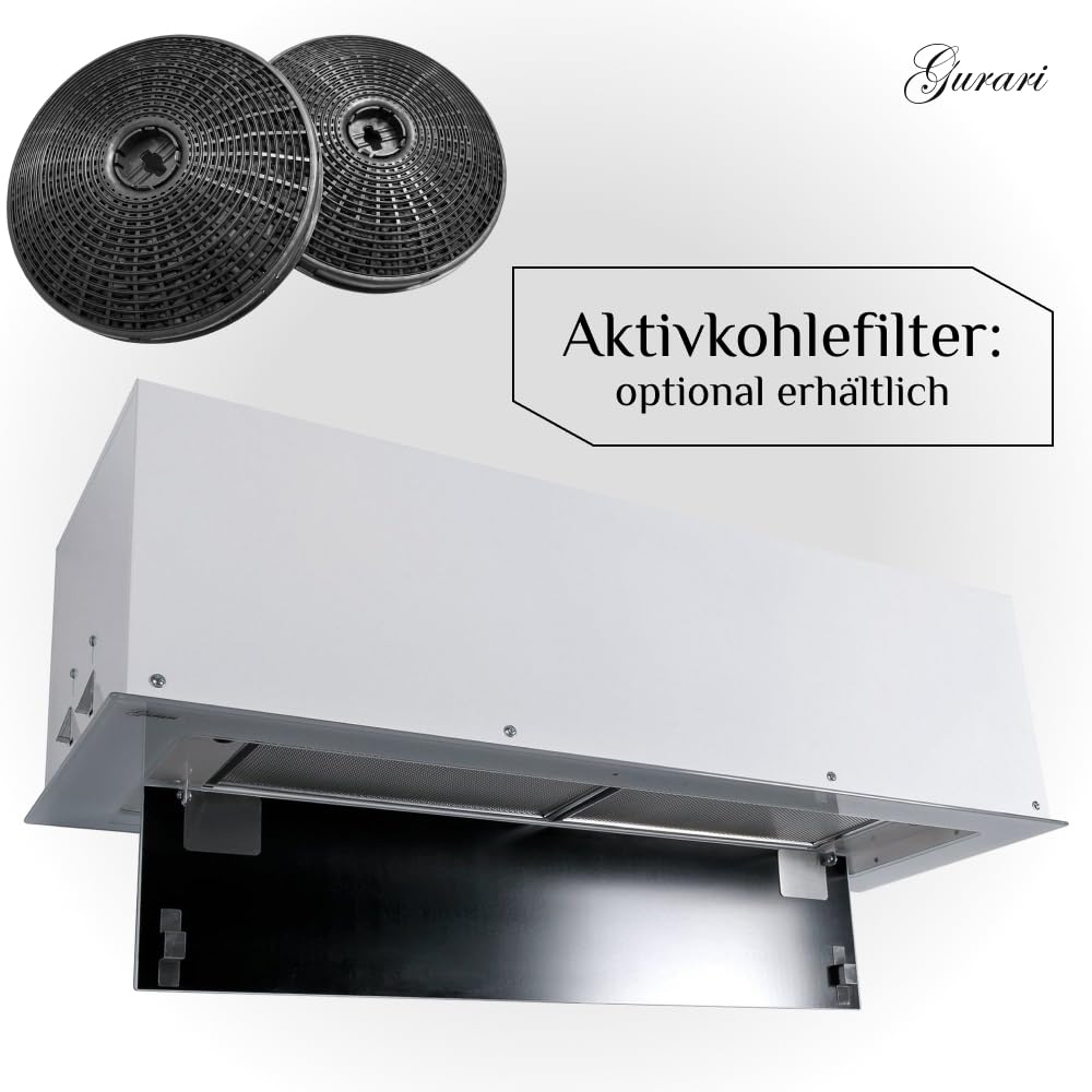 Gurari Cappa Integrata 70 cm GCH E 217 WH 70, Bianco Vetro, Aspirazione 1000 m³/h, LED, Touch Control + Telecomando, 3 Velocità, Incasso o Soffitto