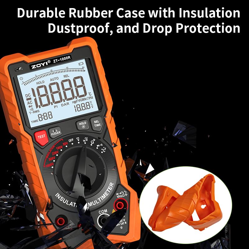 ZOYI ZT-1000R 2-in-1 Megohmmeter 1000V with DAR & Digital Multimeter, Insulation Resistance up to 20GΩ, 19999 Counts, AC/DC Diodes Ohm, TRMS, Auto-Ranging, Backlit LCD Screen, for Professional