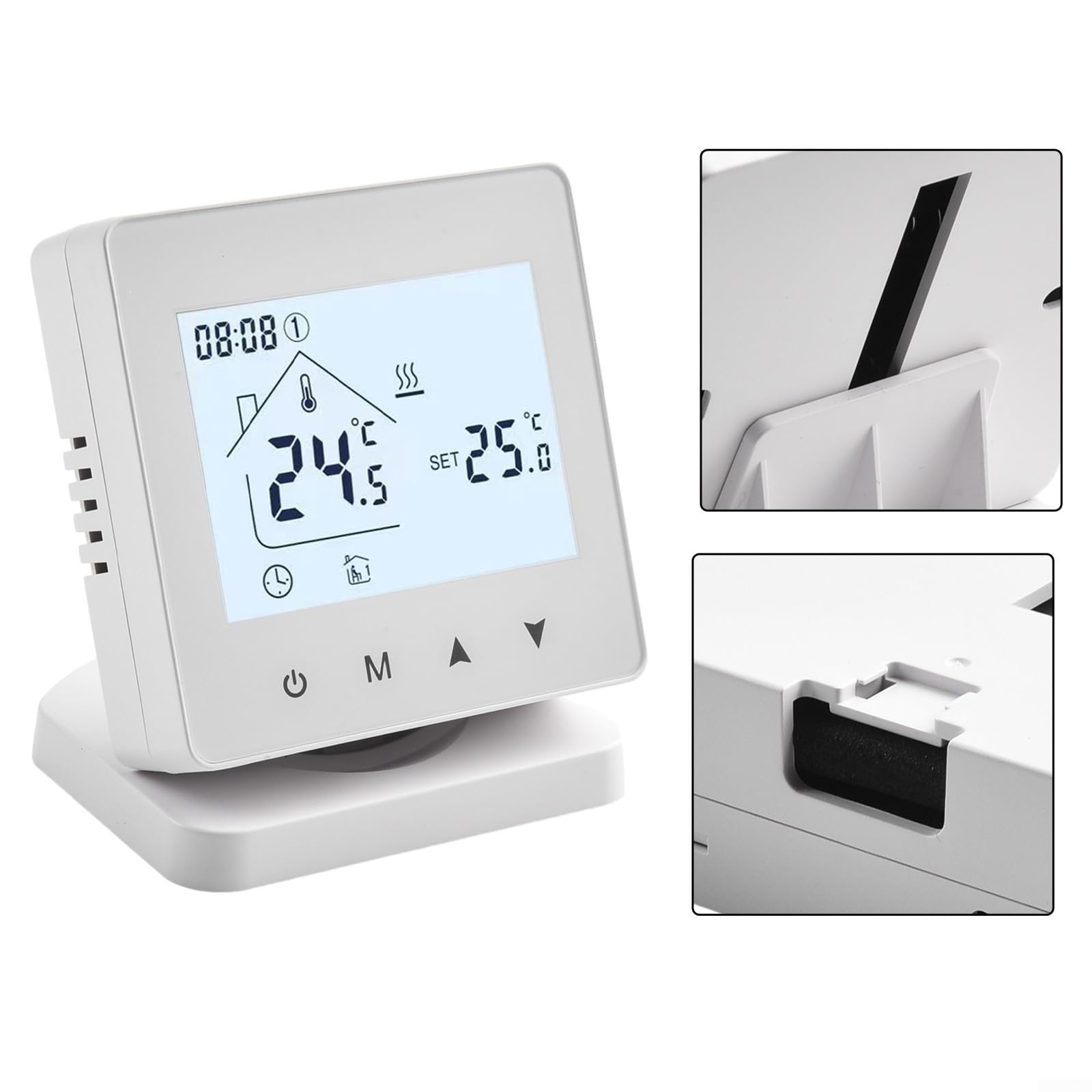 Termostato inalámbrico con receptor remoto para calefacción de agua de caldera de gas, montaje en pared o sobremesa, compatible con USB y fuente de alimentación de batería (sin WIFI)