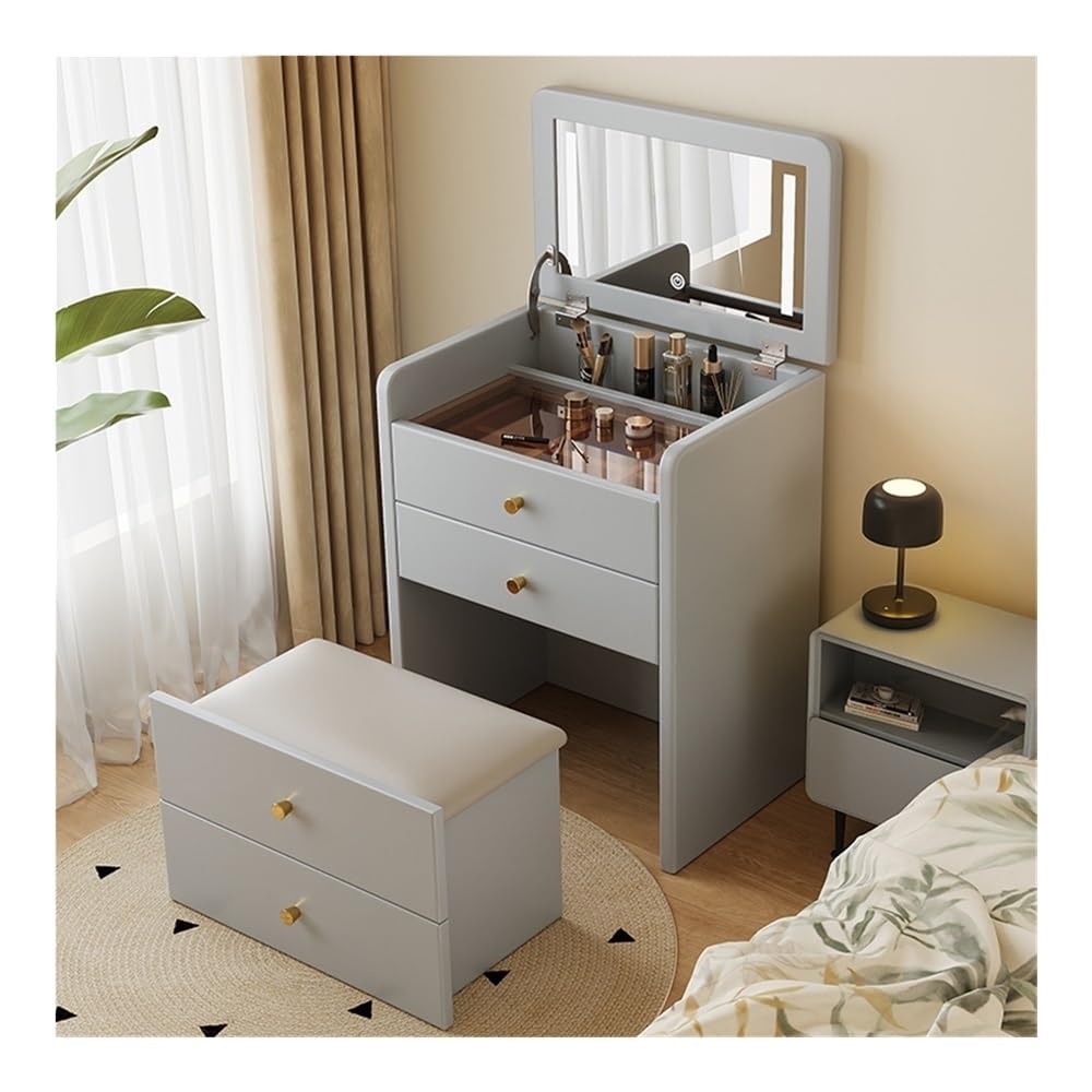 CGCSYZ Vanity Desk Vanity Desk with Flip Top Mirror, Makeup Vanity Table with Cushioned Stool, Compact Dressing Table, Vanity Set for Bedroom Makeup Dressing Table (Gris)