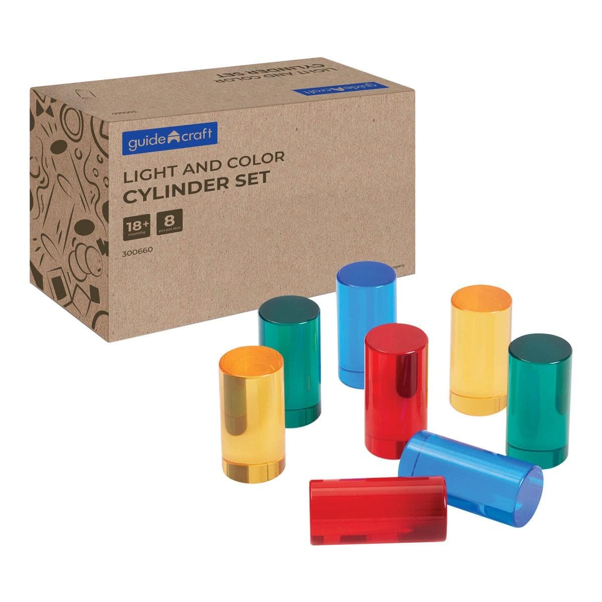 Kaplan Early Learning Light and Color Cylinder Set - 8 Pieces, Translucent Manipulatives, Stackable, Block Play, Light Table Accessories for Toddlers Ages 18+ Months