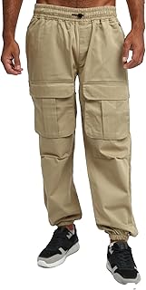 بنطلون كارجو سادة سهل الارتداء بخصر أستك للرجال من ريفين، بيج