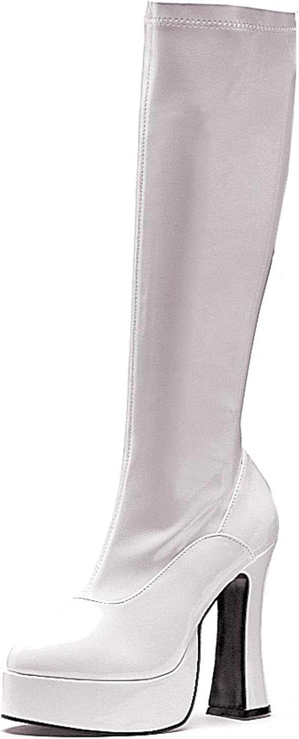 Ellie Shoes Women's Chacha Boots - 5-Inch Platform Go Go Boots, White Patent, 8