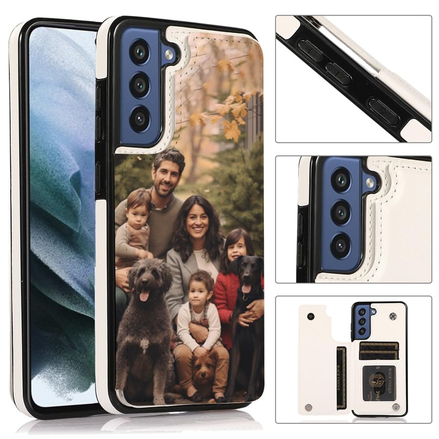 DAOLEMIJI Customized Phone Case for Samsung Galaxy S24 S23 S22 S21 S20 FE Ultra Plus with Card Holder, Design Your Own, PU Leather Double Magnetic Clasp