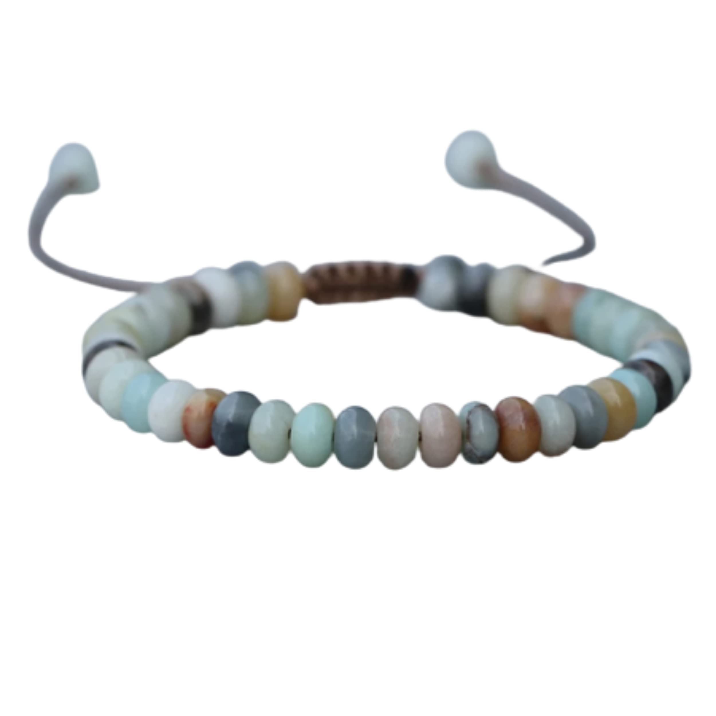 PIERRETOILES Mini Energy Bracelet in Amazonite Beads 4 mm Adjustable with Sliding Laces Natural Stones 4 mm Matte Amazonite, One Size, Stone