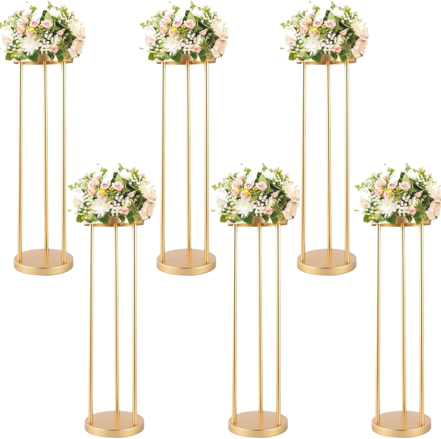 6 Pcs Gold Metal Flower Vase Bulk Gold Wedding Centerpieces for Table 31.5 Inch Tall Metal Flower Stand Decorations Column Stand Road Lead Centerpiece for Home Event Party Wedding Reception