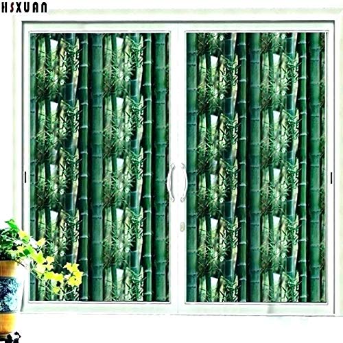 Image of ELTON Vinyl 3D Window Films Privacy Film Self Adhesive Decorative Film Heat Control Anti UV (Green Bamboo, 24 x 96 Inches)