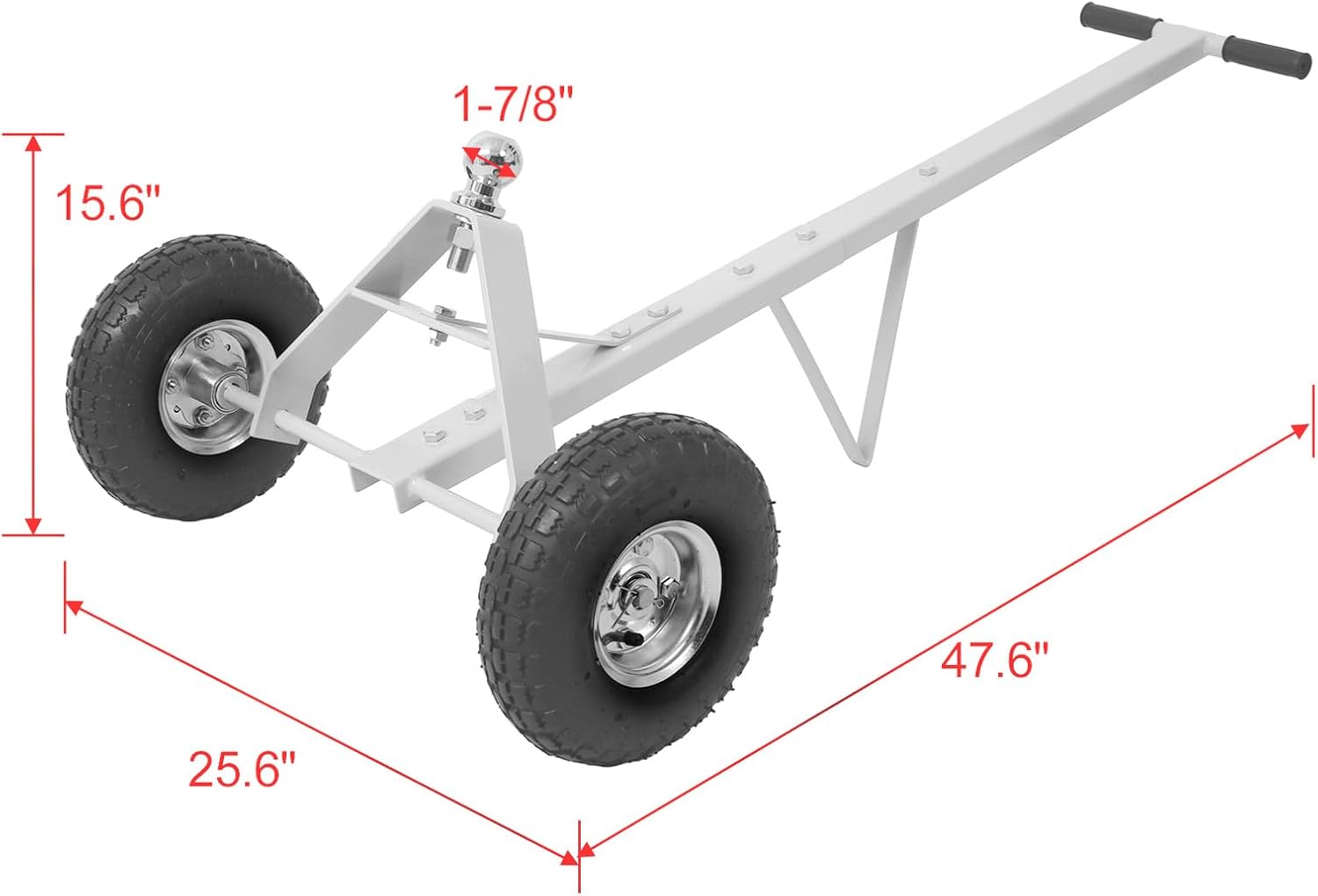 Heavy-Duty Steel Trailer Dolly - 600 Lb. Load Capacity, Pneumatic Tires, 44" Lever Handle, Easy Maneuverability for Boats, Utility, and Jet Scooter Trailers (White)