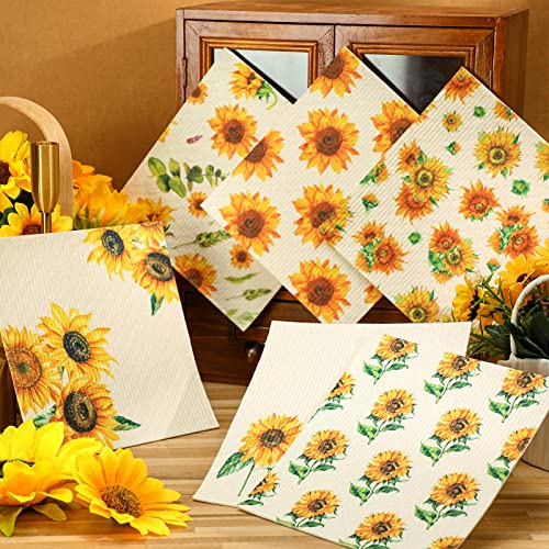 Sunnyray 12 Pcs Swedish Kitchen Dish Towels Dishcloth Reusable Sponge Cleaning Cloth Kitchen Towels Absorbent Washable Dish Cloth Quick Drying Hand Towel (Sunflower,7.8 X 7 Inch) #TOP6