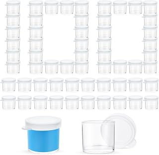 100 Pcs Mini Plastic Paint Containers with Lids, 0.3oz Small Clear Empty Paint Cup with Lids, DIY Craft Storage Containers for Slime, Beads or Seed Storage, Round