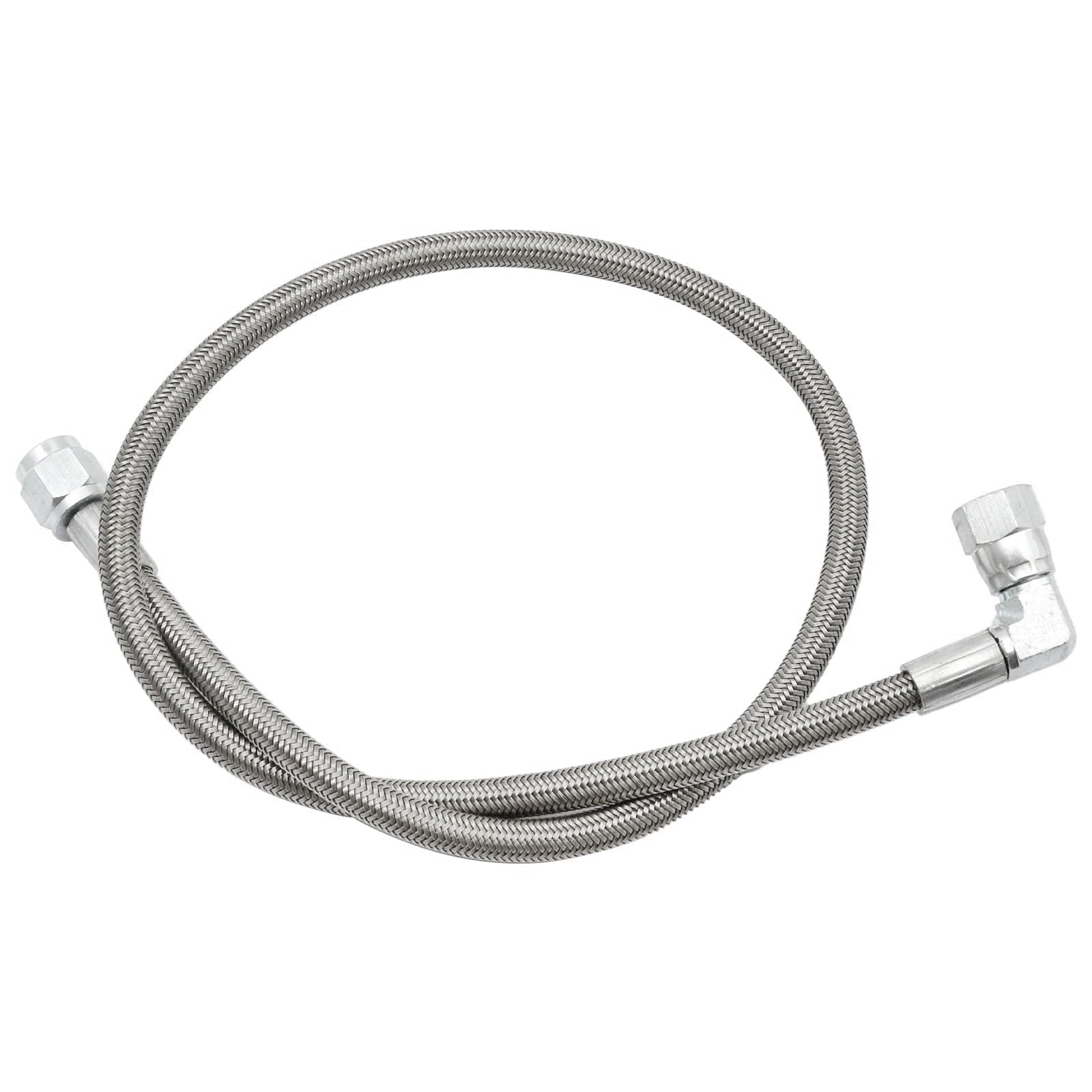 SecosAutoparts 24" 7/16-20 4AN Stainless Turbo Oil Feed Line 90 Degree Straight Hose PTFE Line Hose End Pressure Stainless Remote Turbocharger #551871