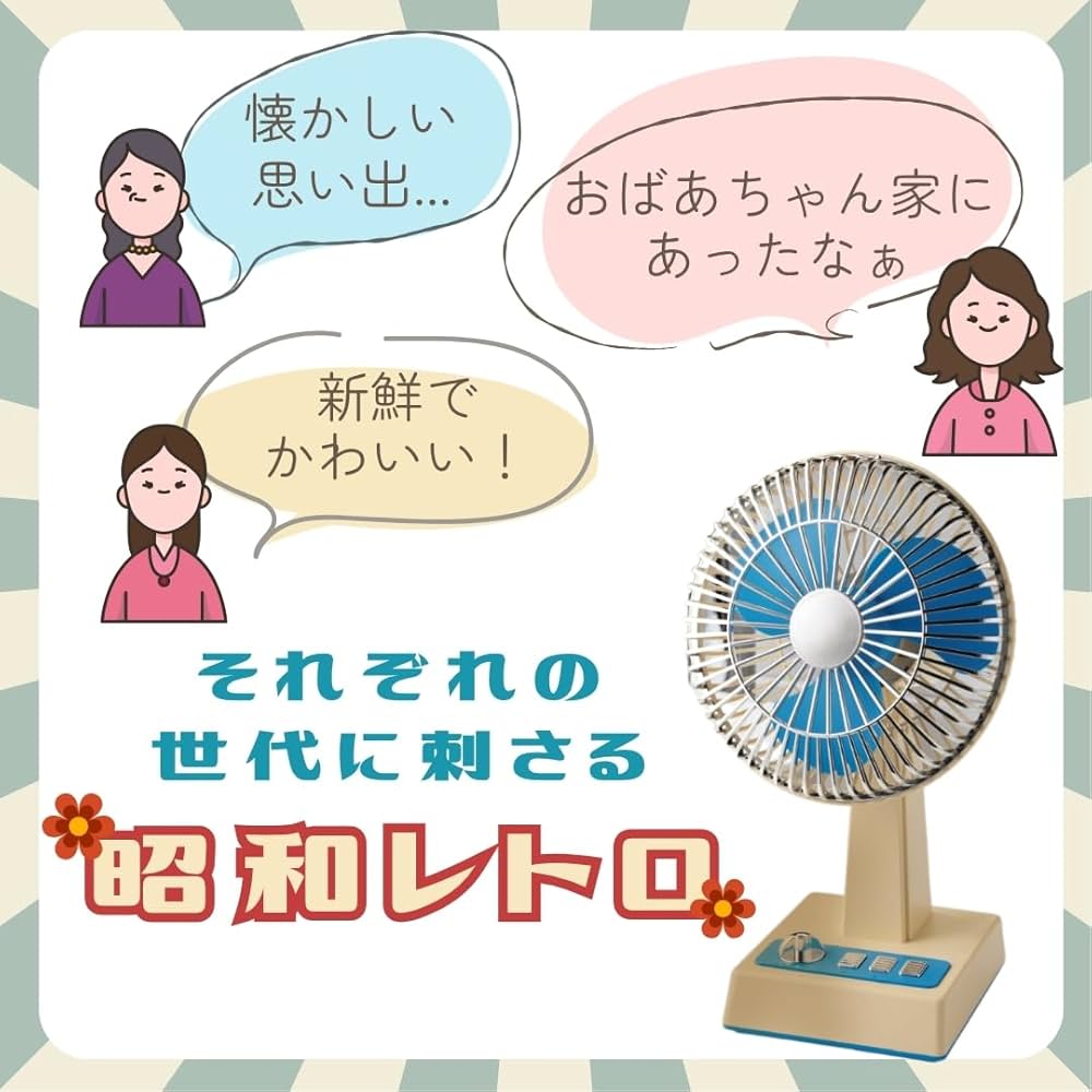 Amazon | どこでもレトロ扇風機 USB充電式 コードレス 小型 卓上