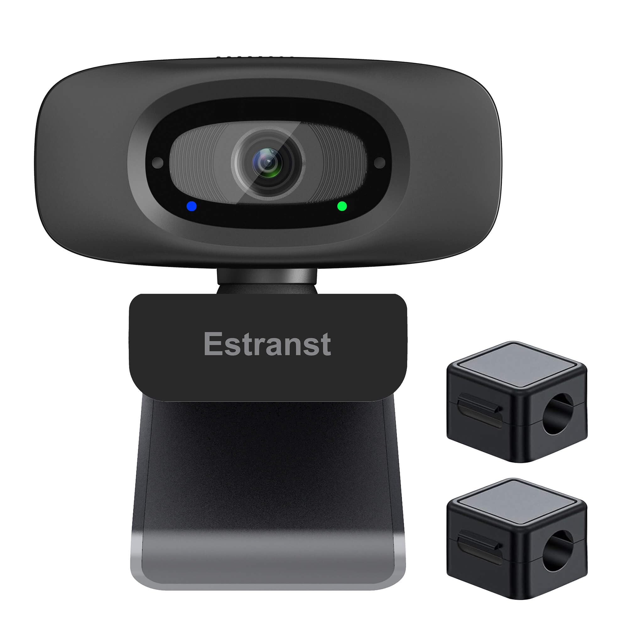 Estranst 2K Quad HD Webcam with Privacy Cover & Noise-Canceling Microphone & USB C Adapter, Video Web Streaming Camera for PC Computer Desktop Laptop Mac Zoom Teams &More, 2pcs Cable Organizer