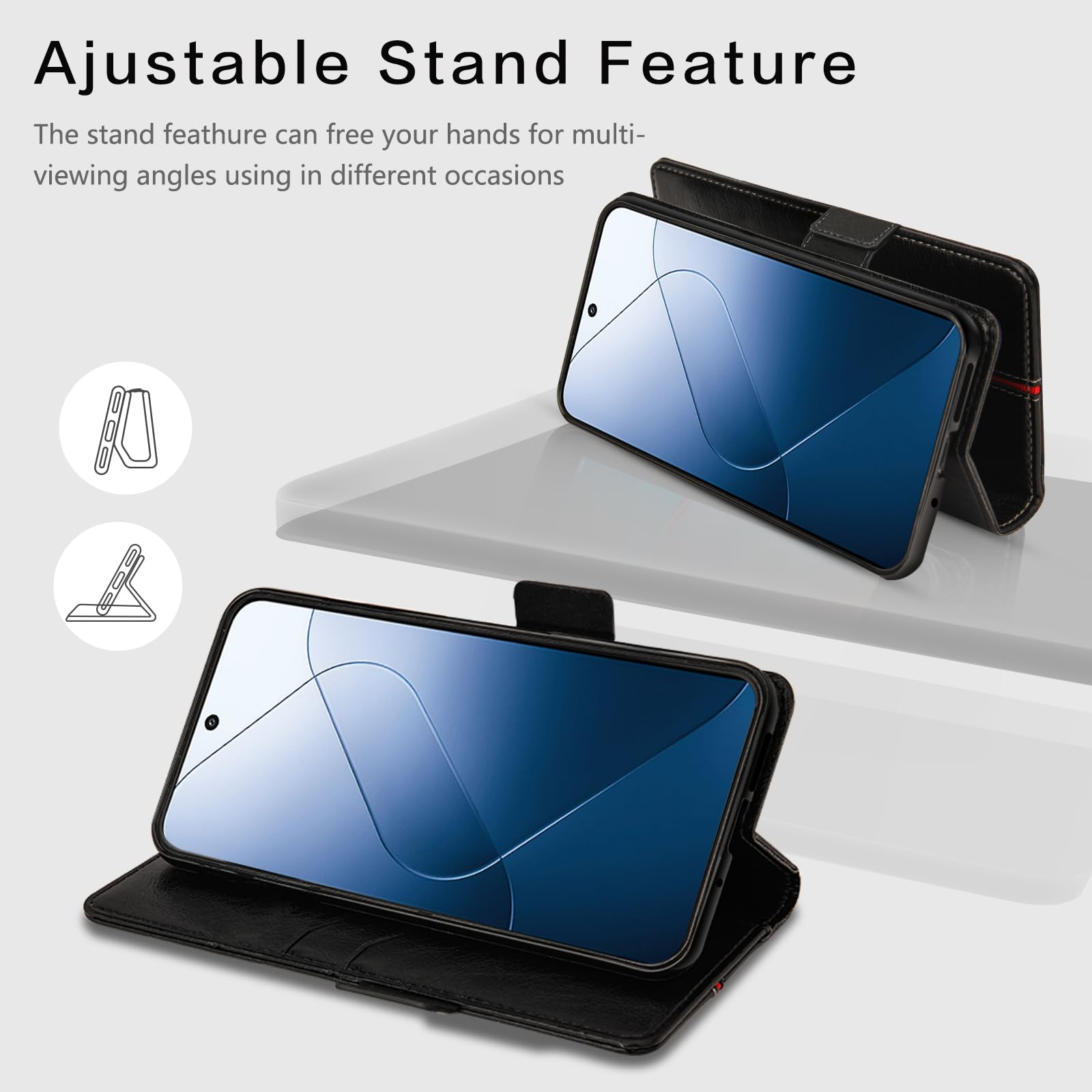 MAMA MOUTH Cover per Xiaomi 14, Custodia Flip Pelle Portafoglio, Magnetica Libro Slot Schede Xiaomi 14 Cover, Silicone TPU Bumper Wallet Supporto Antiurto Case Per Xiaomi 14 Blu