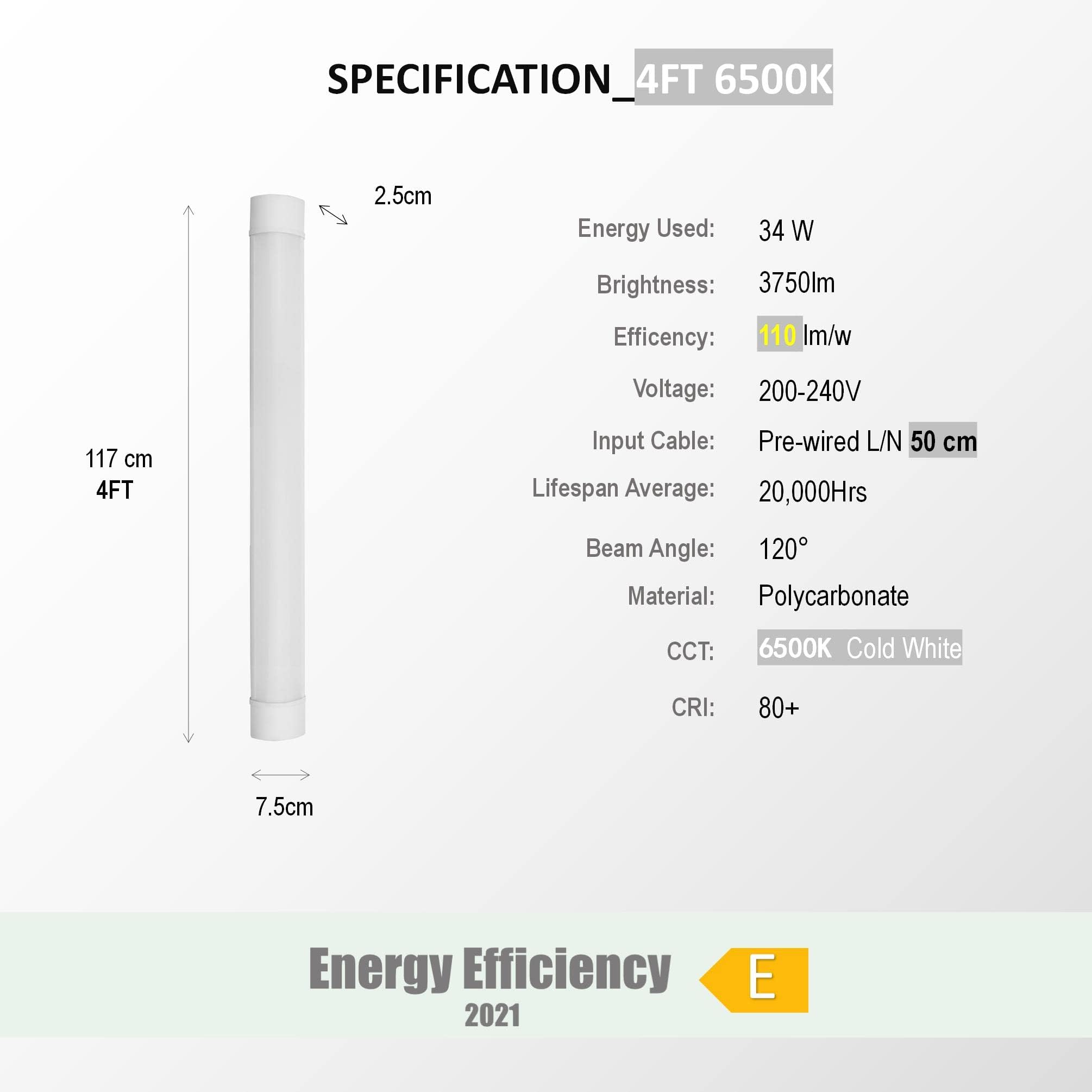 Reglette LED 120cm 34W 3750lm Blanc Froid 6500K Lot de 2 Tubes Lumineux