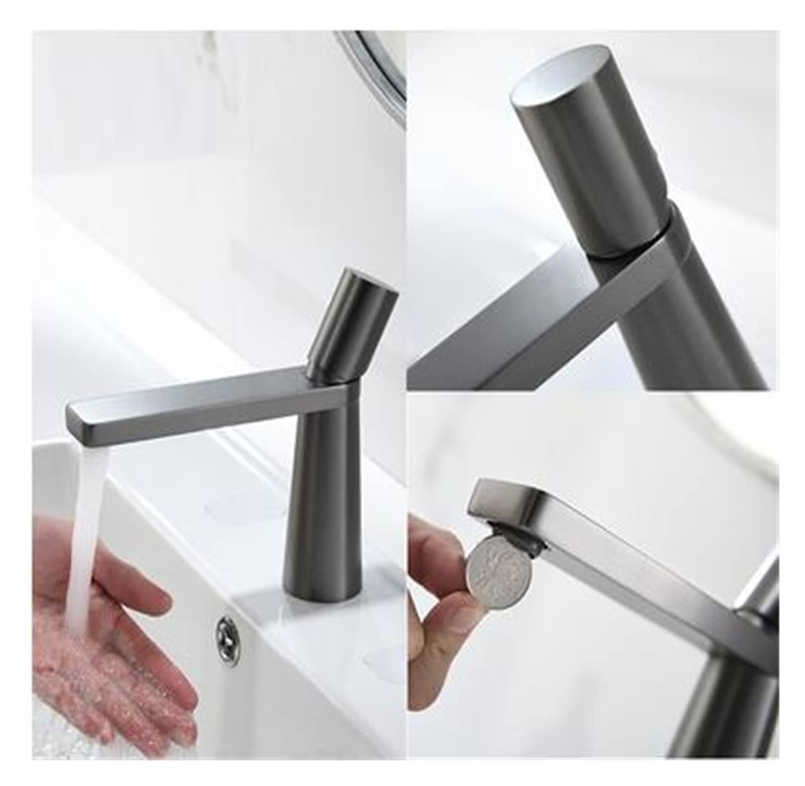 Mitigeur cascade en laiton pour évier de salle de bain haut de gamme finition gris