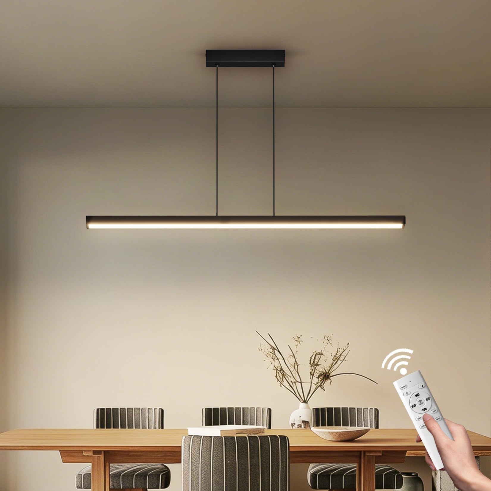 Luce a Sospensione LED, 100cm/36W, 3000K-6000K Tre Temperature di Colore Regolabili con Telecomando, Lampada Sospensione Lineare per Sala Da Pranzo, Soggiorno, Nero