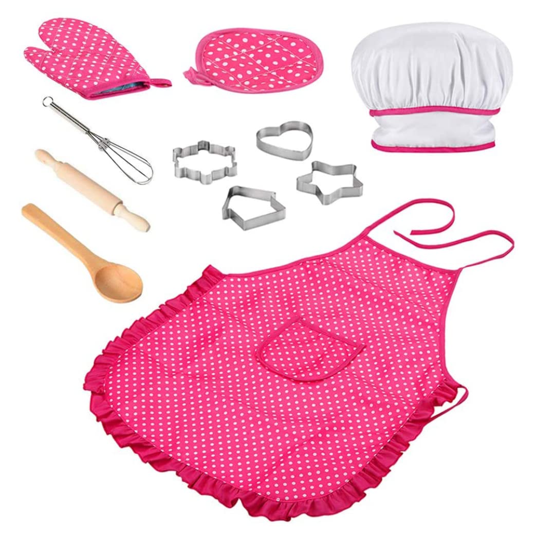 Chef Set for Kids Kitchen Role Play Cook Costume with Apron Chef Hat Utensils Mitt