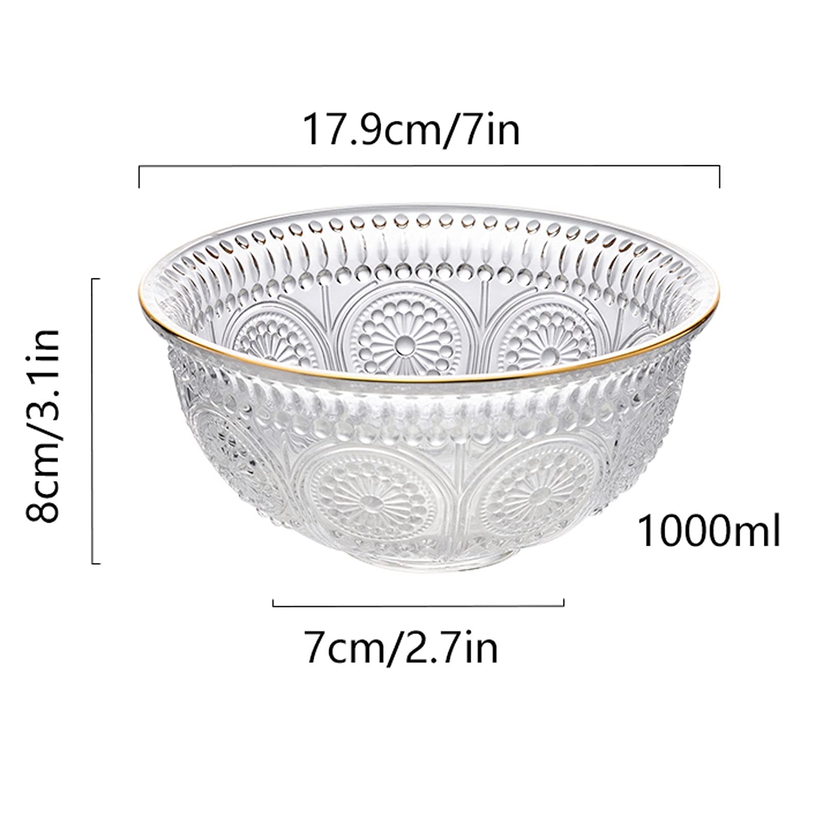 PTTRNS Salatschüssel Geprägte Glasschale 2-teilig Set 35 Unzen Große Dessertschüssel Salatschüssel Stapelbare Multifunktionale Küchenschüssel Getreide Pasta Schüssel Set Servierschale