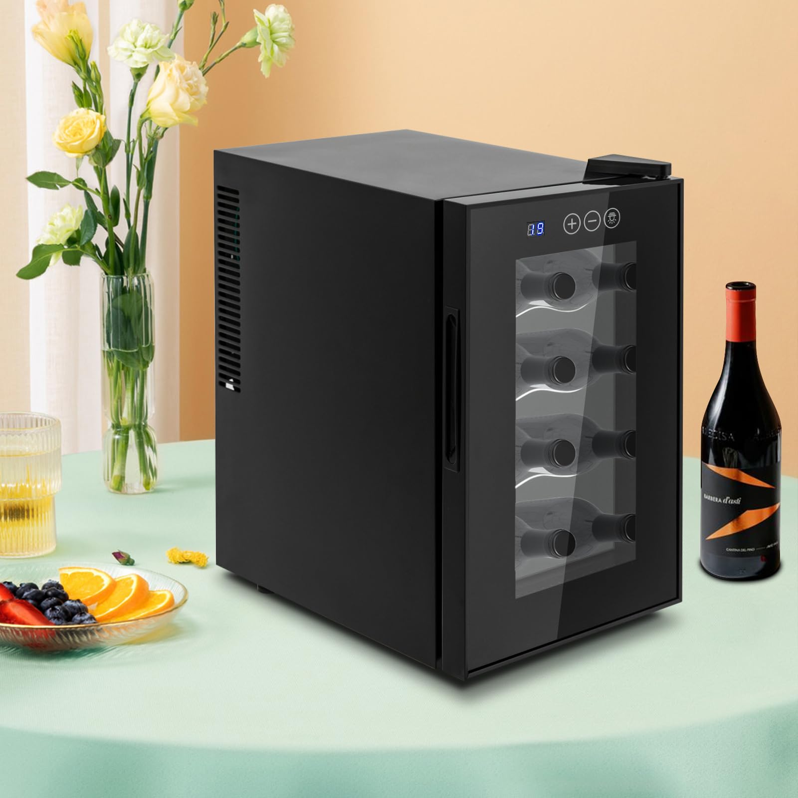 Refrigeratore per vino da 8 bottiglie, per vino dolce, vino rosso secco, nero, 25,8 x 50,2 x 46,5 cm, 23 l