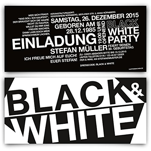Geburtstag Einladungskarten (10 Stück) - Black & White - Schwarz Weiß Party Einladungen Geburtstag Einladungskarten (10 Stück) - Black & White - Schwarz Weiß Party Einladungen