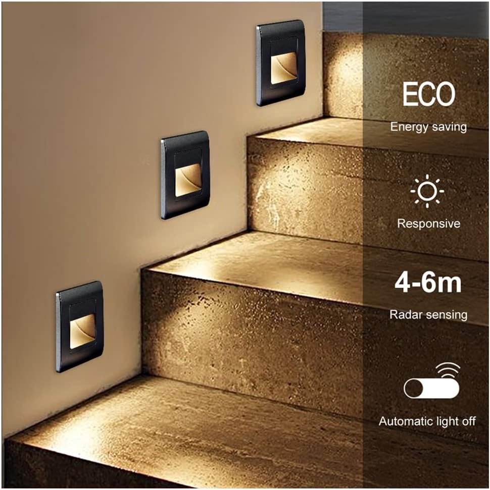 4Pcs LED Stair Lamp with PIR Motion Sensor Recessed Step Light for Staircase Corridor Indoor Wall Lighting AC85 110v White Color