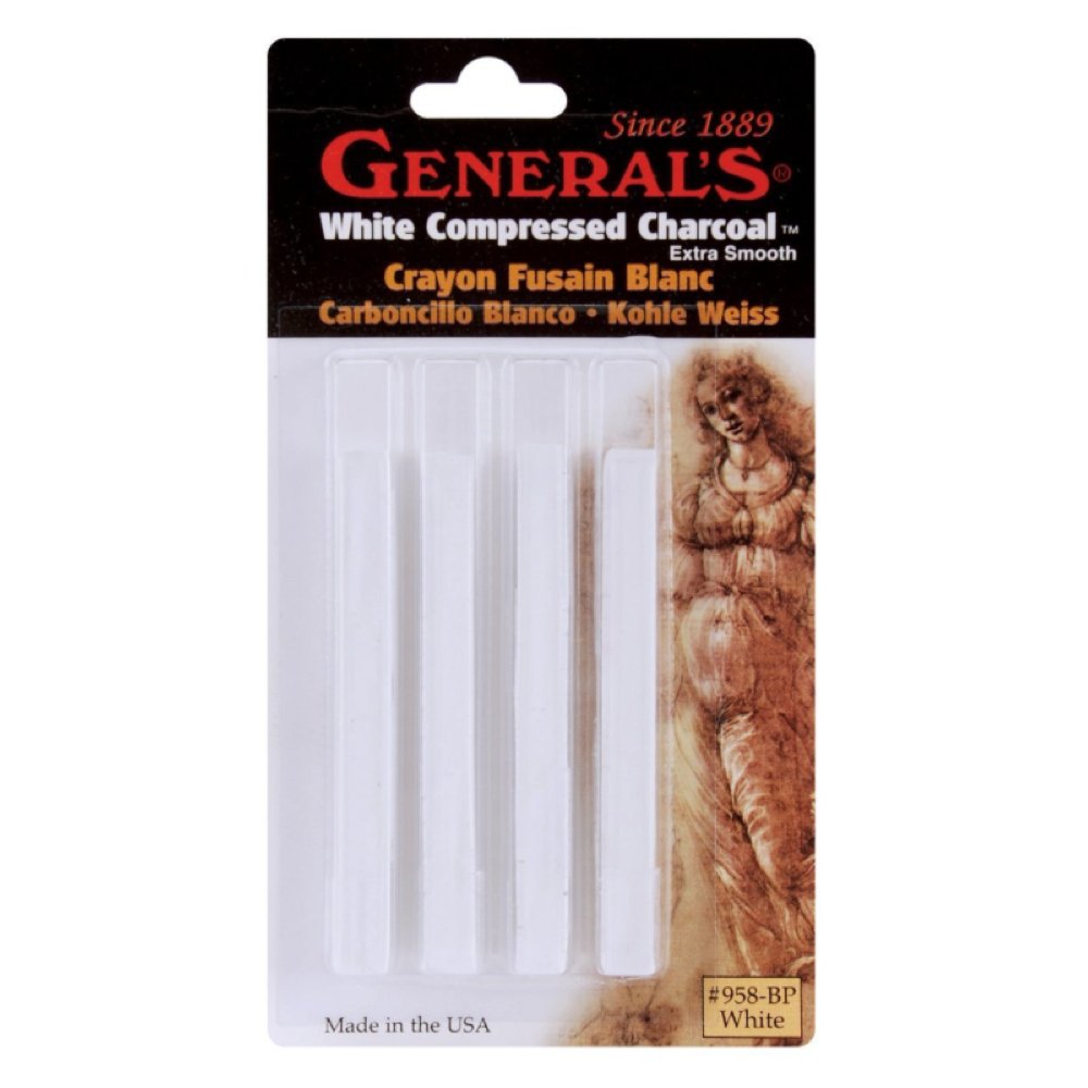 GENERAL'S Pencil Compressed Charcoal Set, White, 4/Pkg.