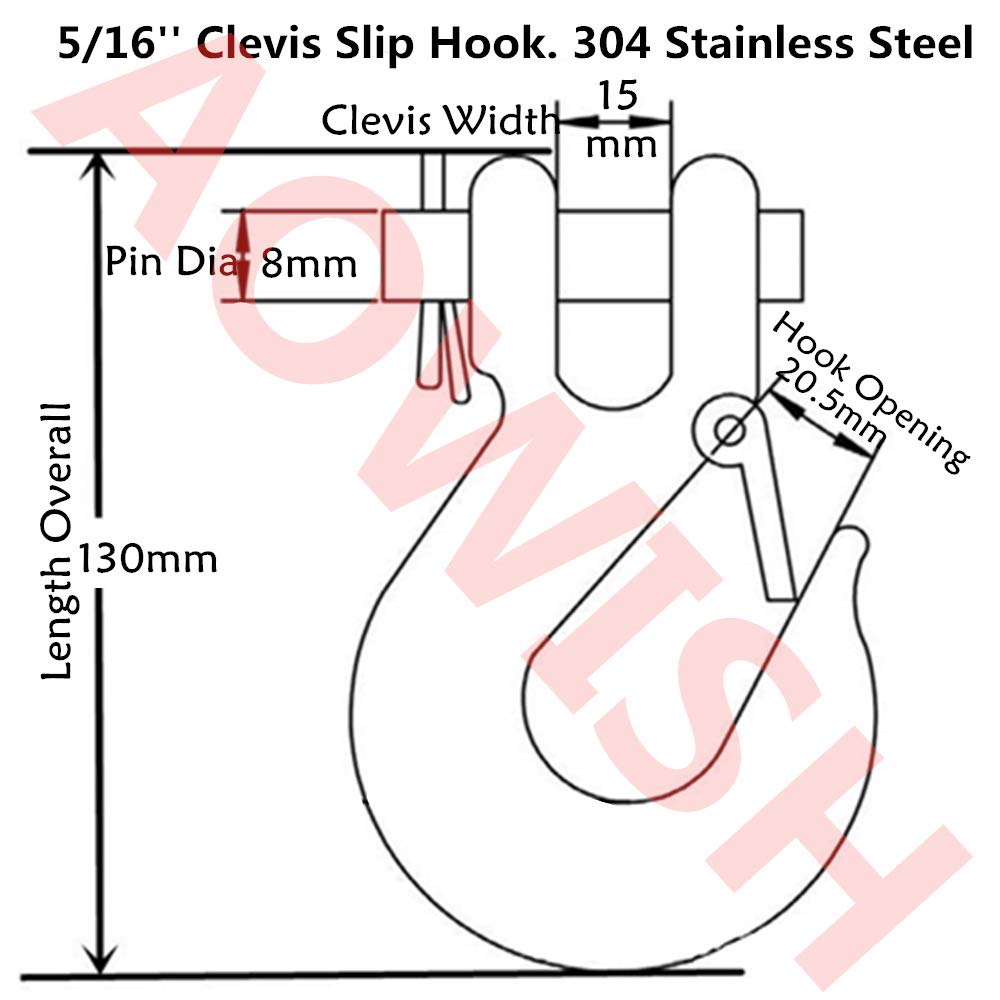 AOWISH 304 Stainless Steel Clevis Slip Hook with Safety Latch 5/16