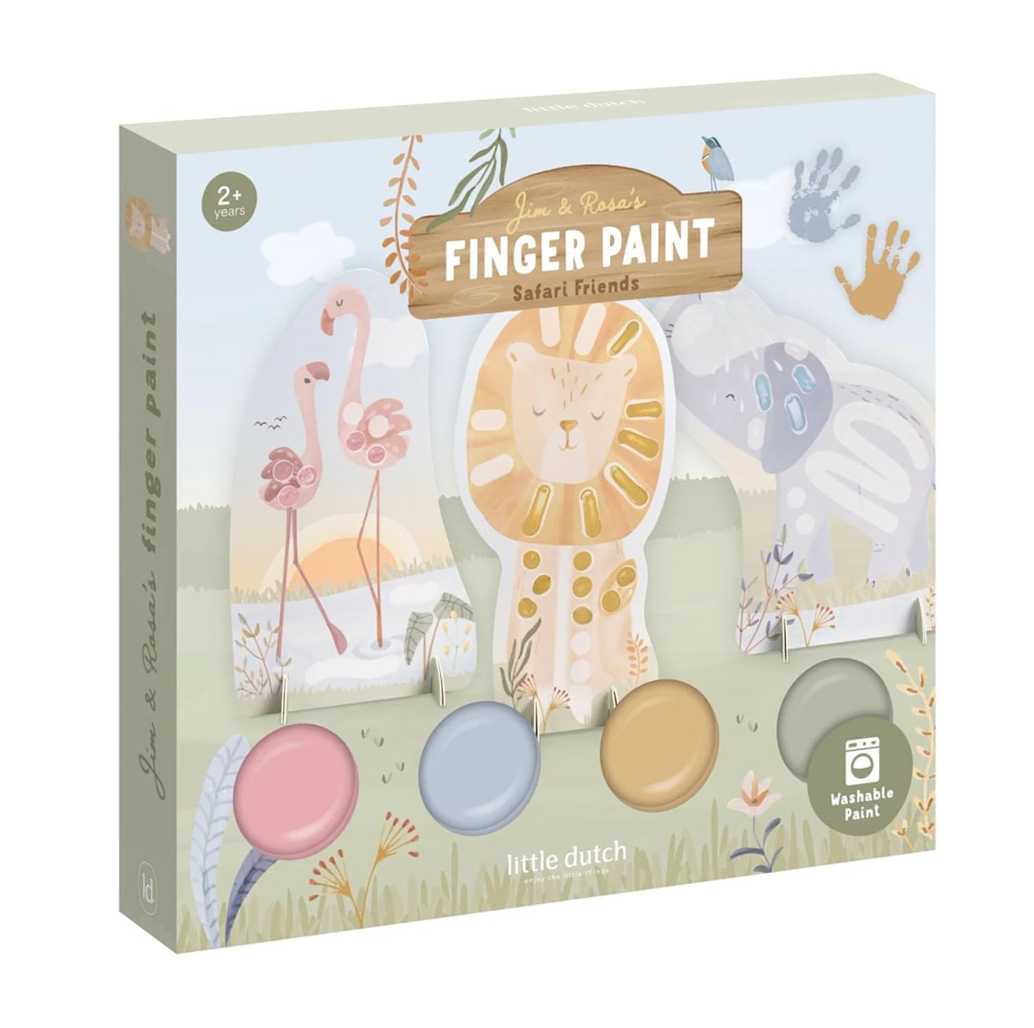 Little Dutch Finger Paint Painting Set - with 10 Motif Templates and 4 Colours - for Toddlers from 2 Years - Unisex - Safari Friends - Green