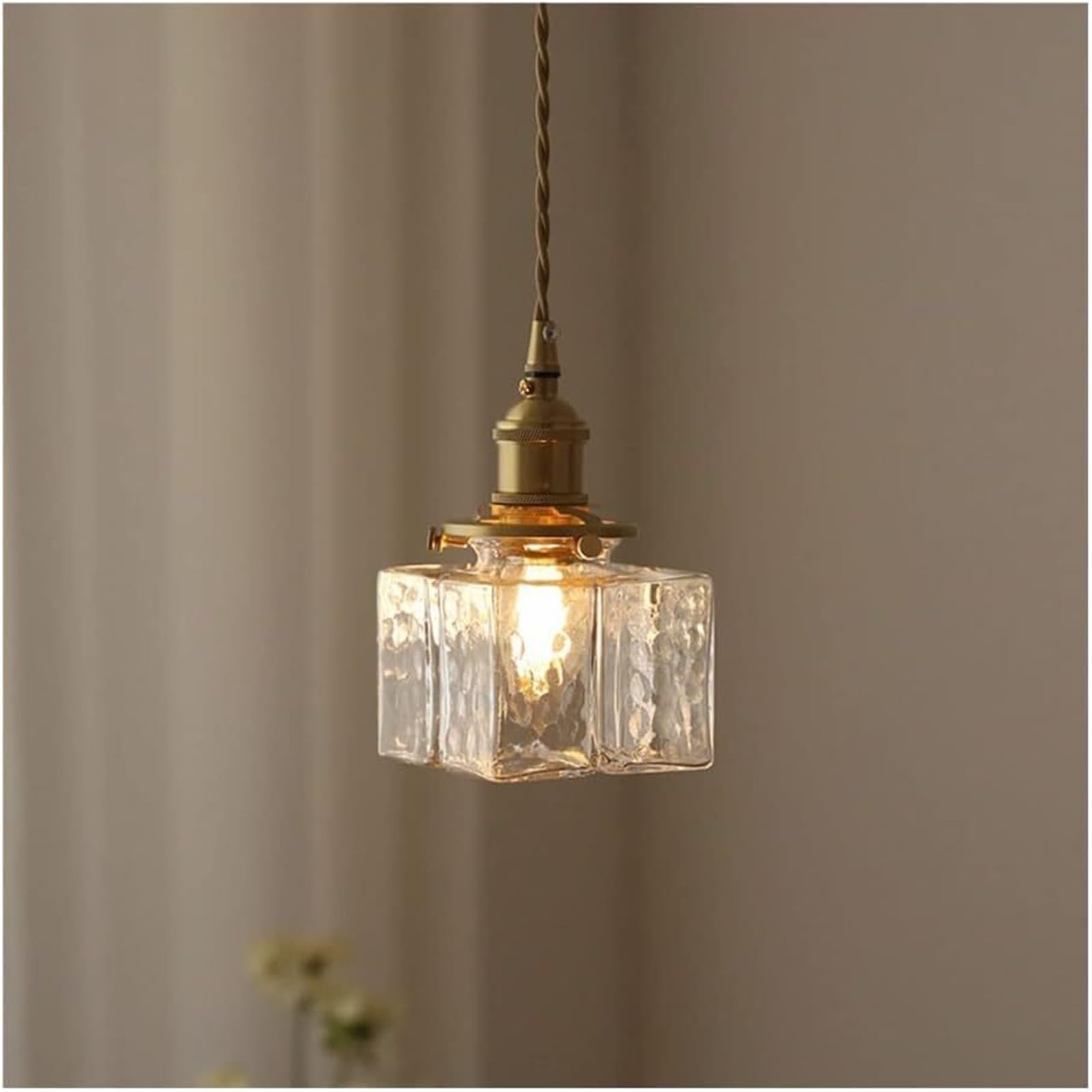 KBUUKYYXouy Brass Clear Glass E27 Adjustable Height Pendant Lamp Chandelier Hanging Lighting Ceiling Fixture for Bedroom Kitchen Island Study Room Classic(B)