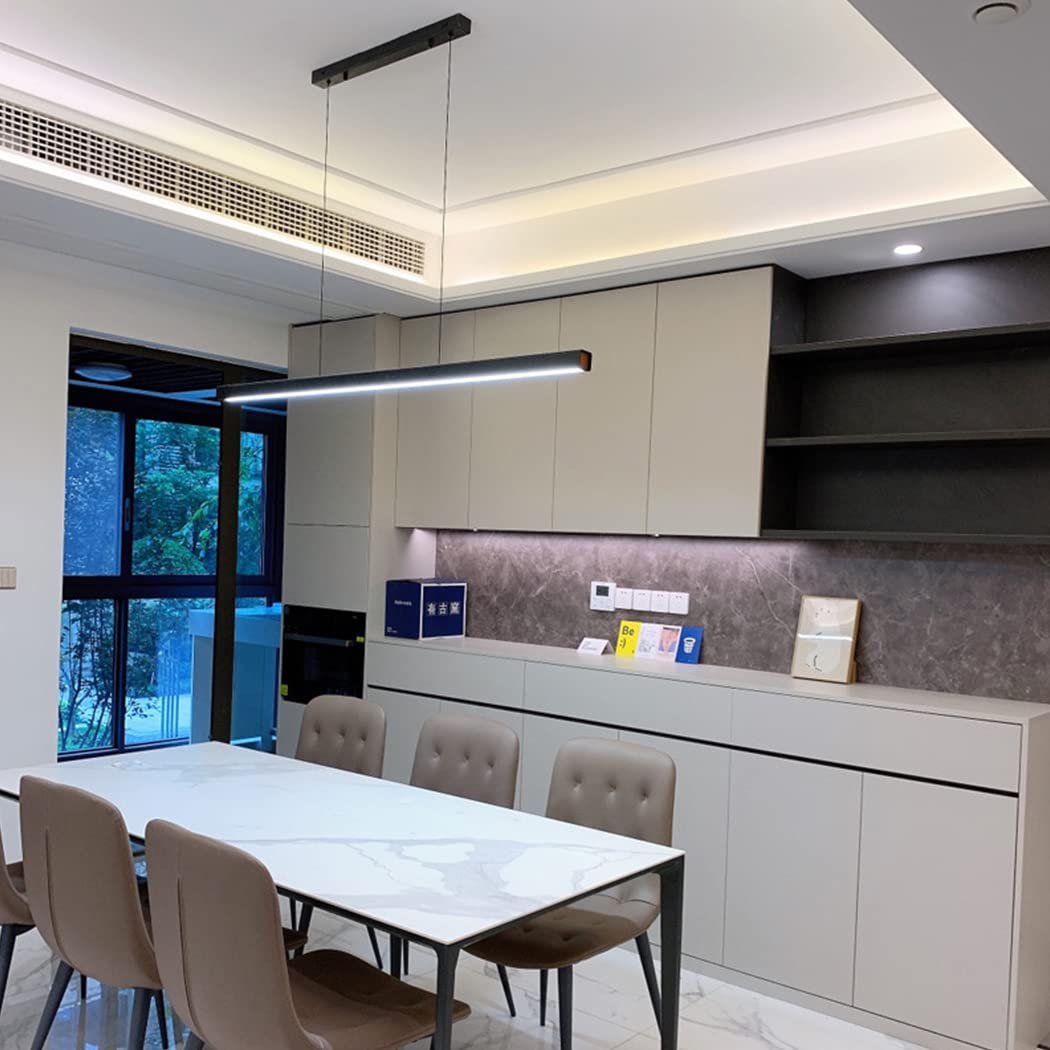 Hängelampe Büro LED Schwarz Pendelleuchte Küchenlampe Hängeleuchte Höhenverstellbar Esszimmerlampe Modern Linie Designer Dimmbar Hängend Lampe für Esstisch Bar Arbeitszimmer Kronleuchter (L150cm)