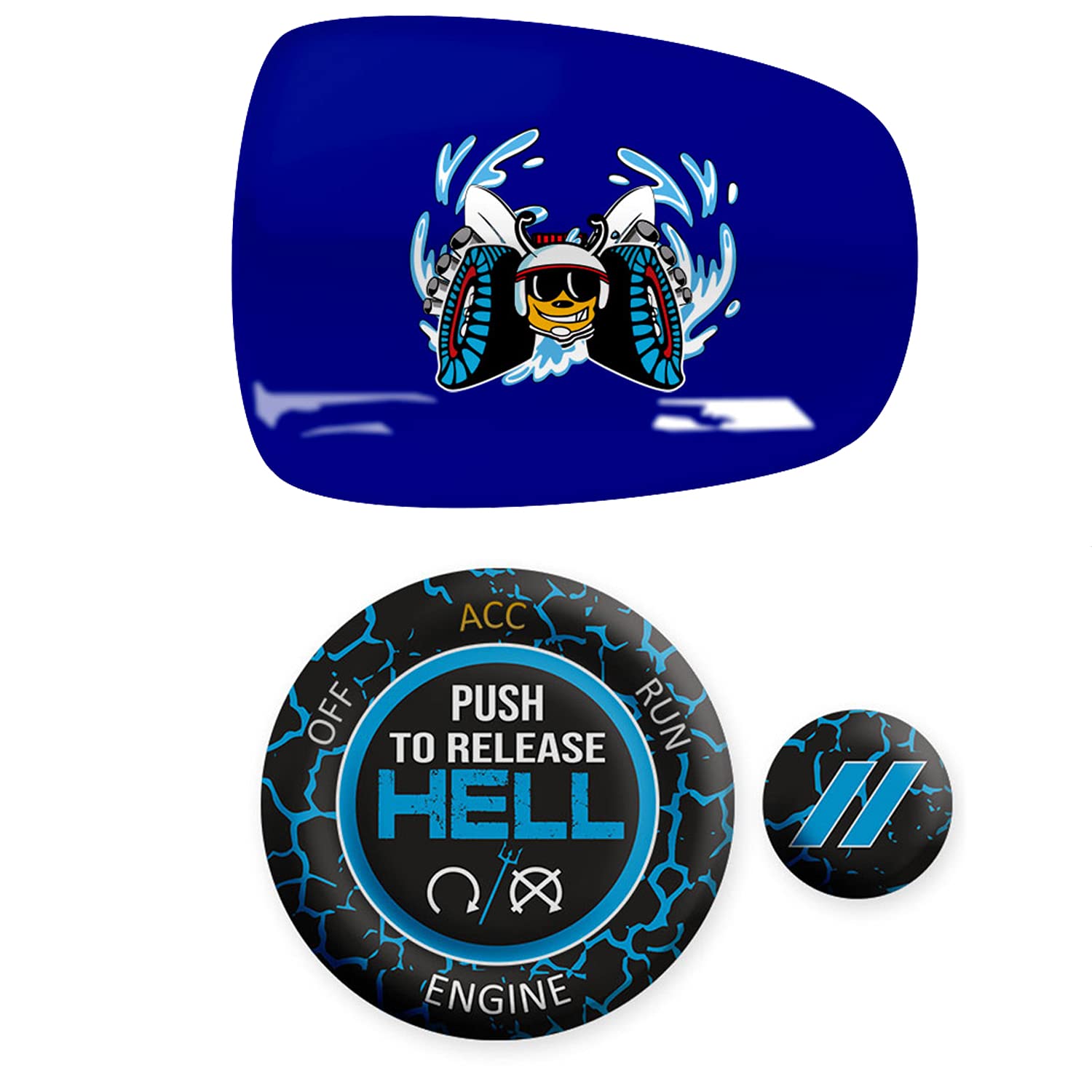 TOOLEPICfor 2015-2024 Dodge Challenger Charger Accessories Bundle,Blue Style Gear Shift Knob Cover and Push to Release Hell Style Start Stop Button Overlay Sticker.