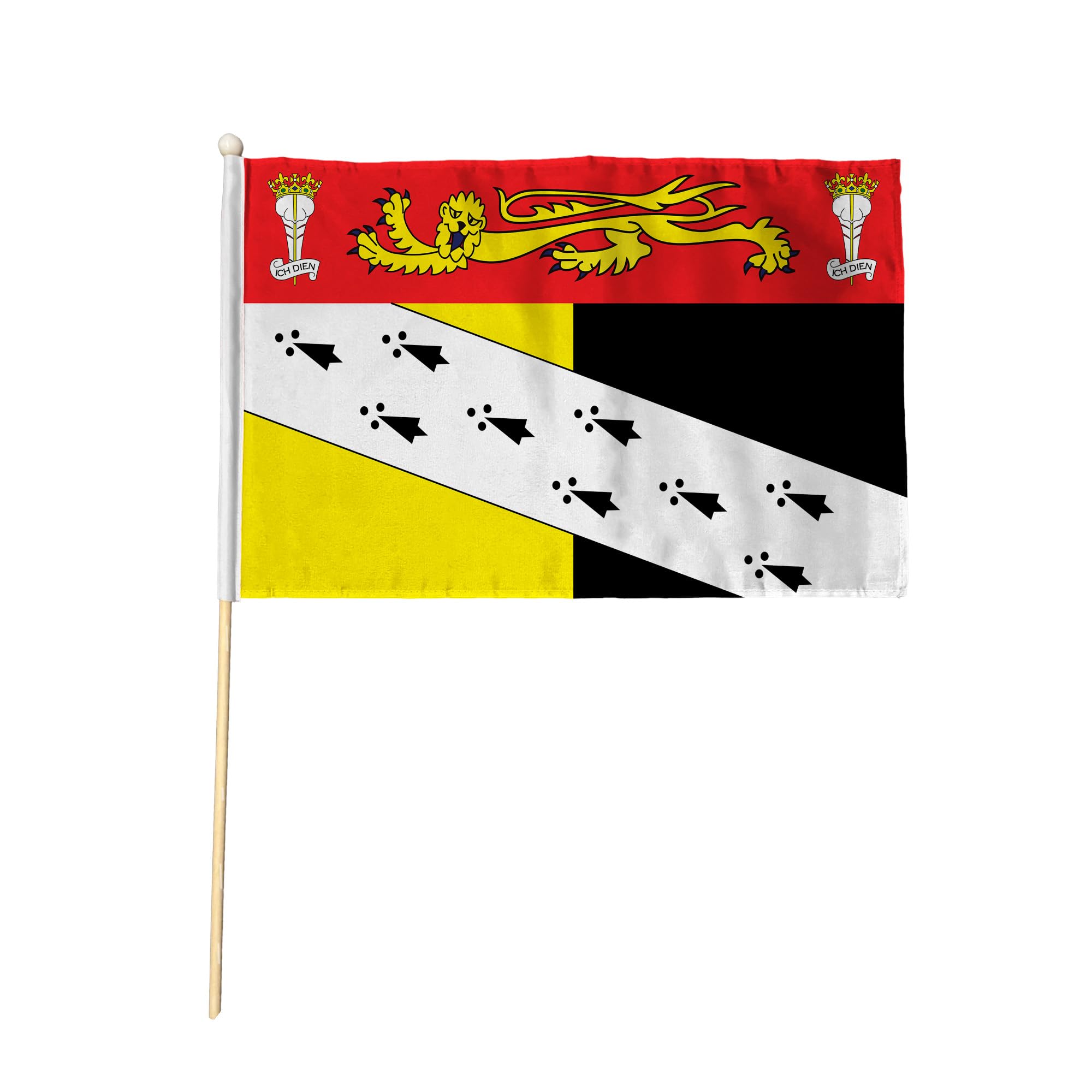 Flagtex Norfolk Old with Crest Pack of 12 Hand Waving Flag (9x6 Inch) - Premium Wooden Stick Hand Flag 9x6 Inch Natural Wood Pole Norfolk Historical County Flag Events
