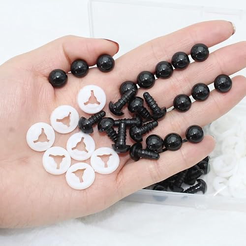 Miniatura 8 de Bestartstore 1 caja (50 unidades) Ojos de seguridad de plástico negro de 0.787 pulgadas con arandelas para proyectos Amigurumi, agujas de tejer,