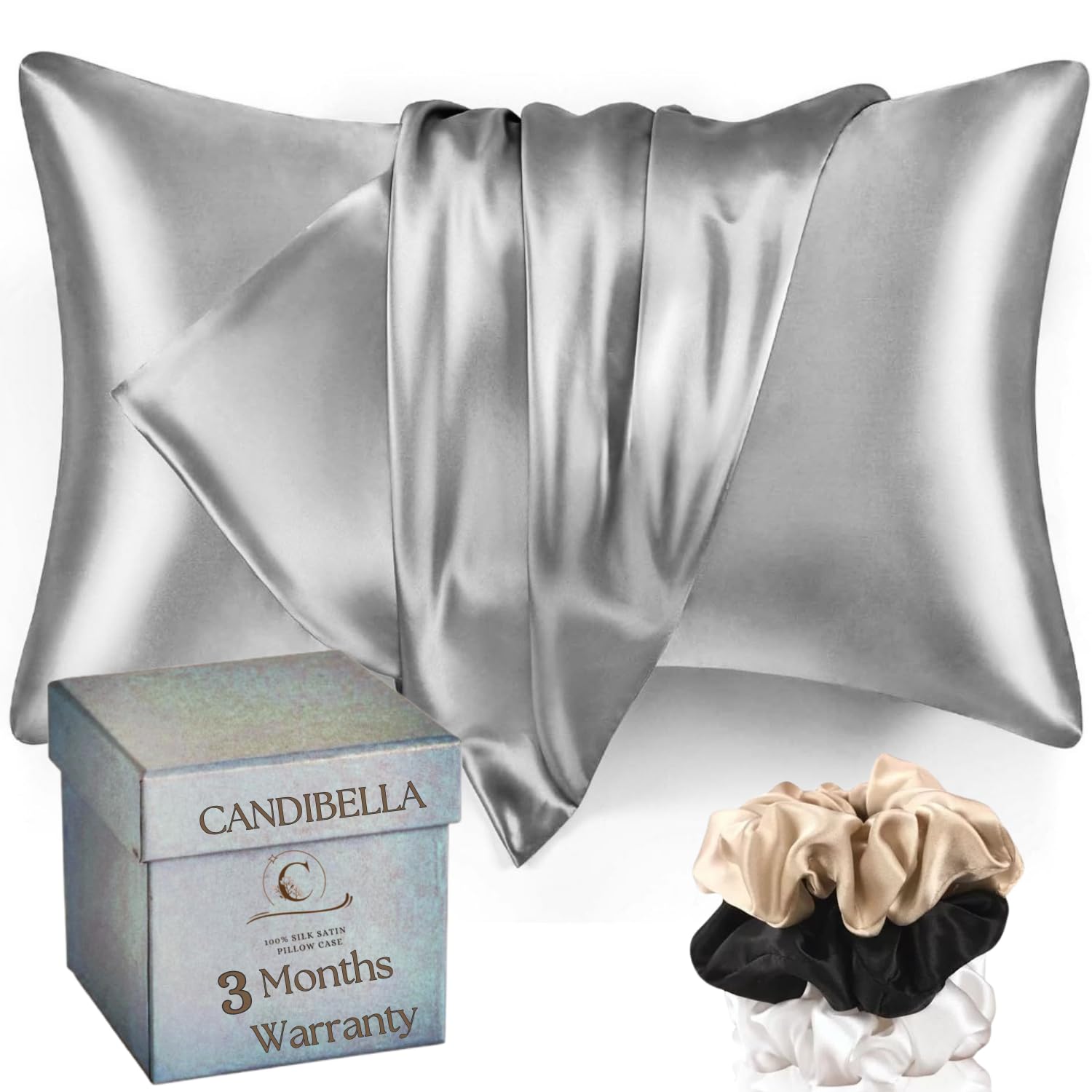 Candibella S Satin Silk Pillow Covers For Hair And Skin, Pack Of 2 Cover With 3 Scrunchies Women, Luxurious Envelope Closure, 400 Tc (Greysolid, 5 Count) (B0BZ9SSYKK) Amazon Price History, Amazon Price Tracker